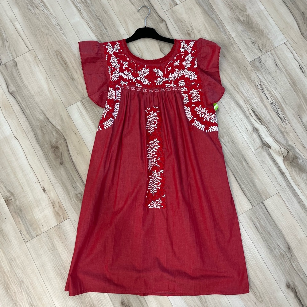 Chic Red Embroidered Mini Dress